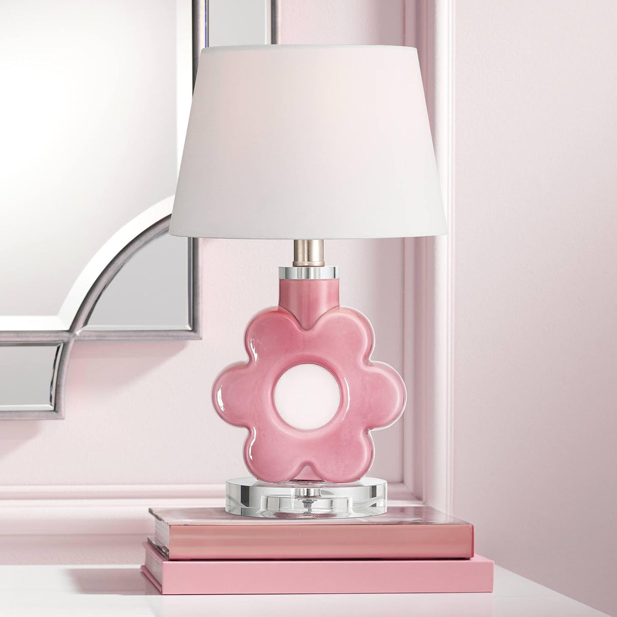 Peony Bloom 15" Small Table Lamp Pink Glass Flower Accent
