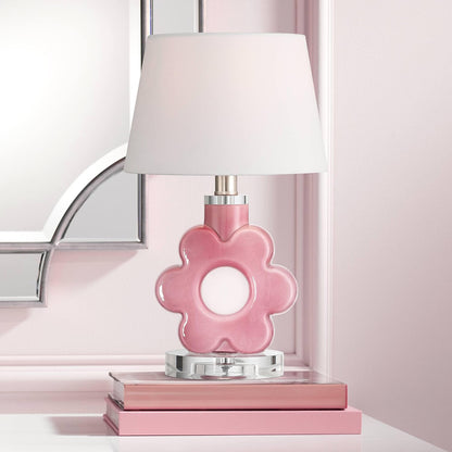 Peony Bloom 15" Small Table Lamp Pink Glass Flower Accent