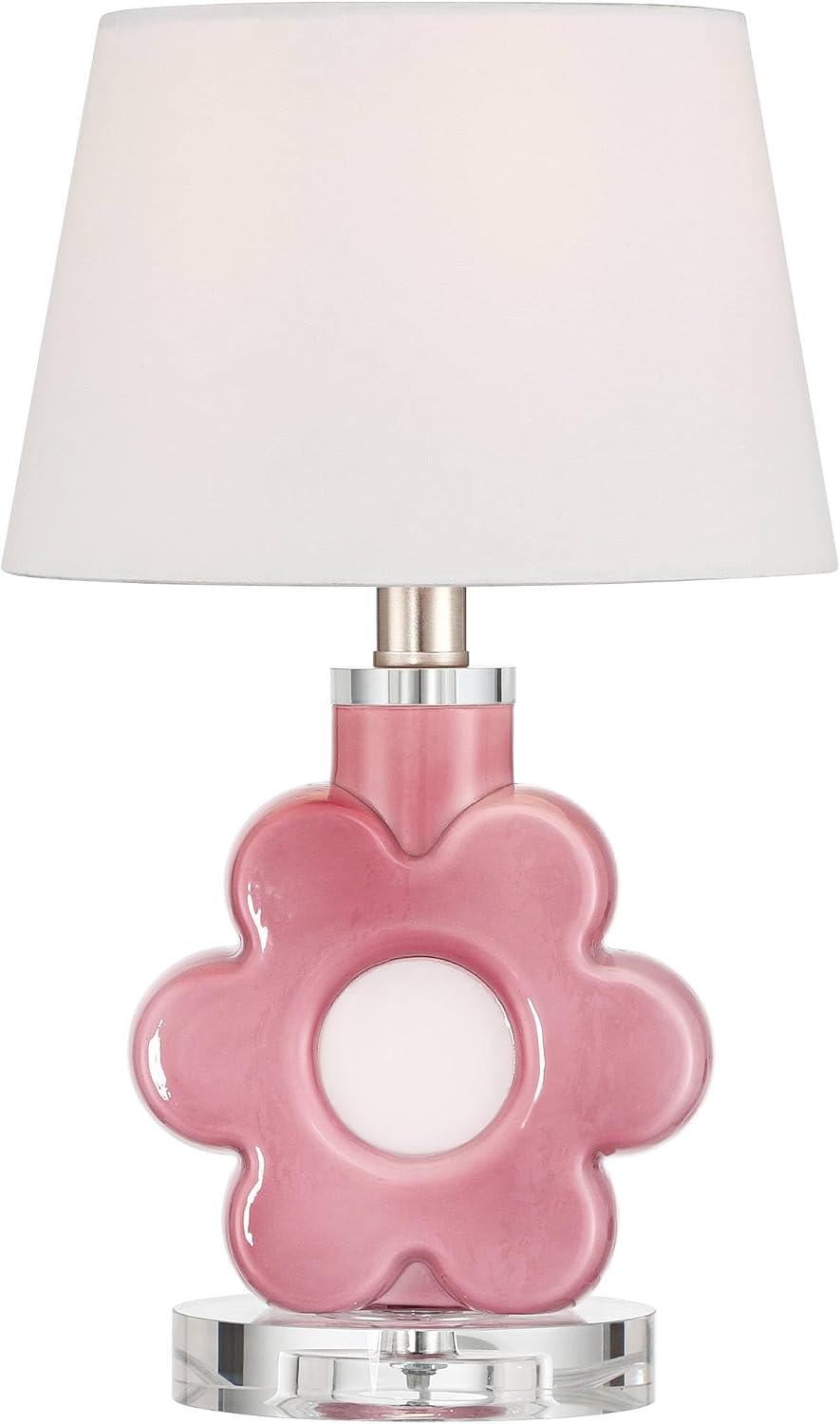 Peony Bloom 15" Small Table Lamp Pink Glass Flower Accent
