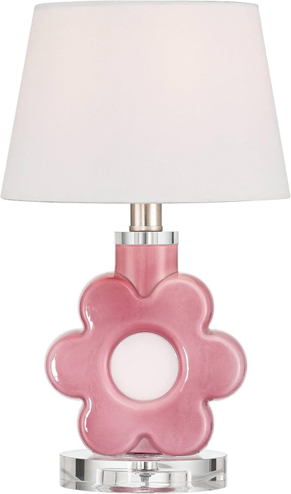 Peony Bloom 15" Small Table Lamp Pink Glass Flower Accent