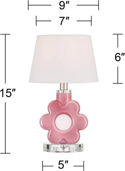 Peony Bloom 15" Small Table Lamp Pink Glass Flower Accent