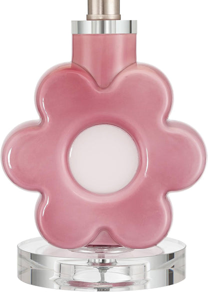 Peony Bloom 15" Small Table Lamp Pink Glass Flower Accent