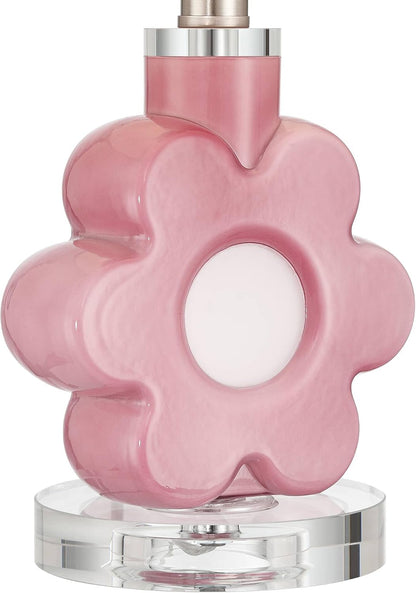 Peony Bloom 15" Small Table Lamp Pink Glass Flower Accent