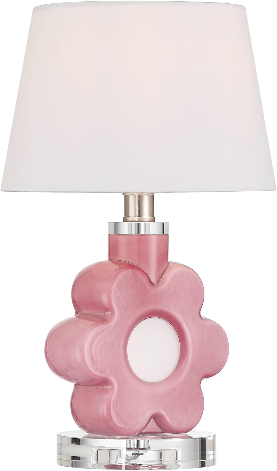 Peony Bloom 15" Small Table Lamp Pink Glass Flower Accent