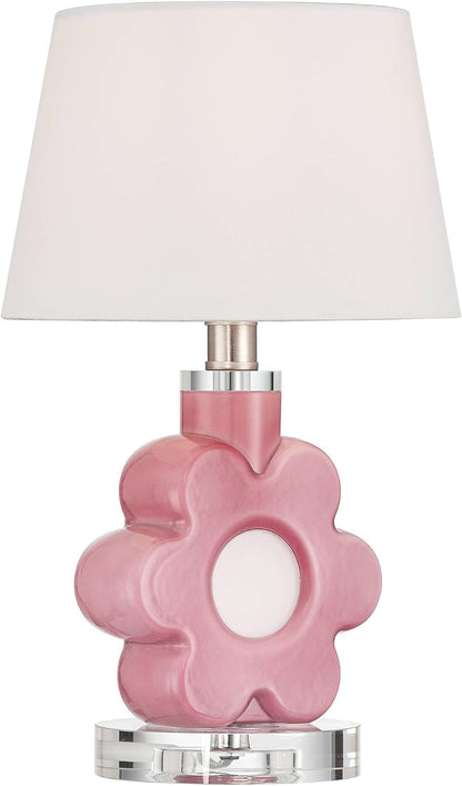 Peony Bloom 15" Small Table Lamp Pink Glass Flower Accent
