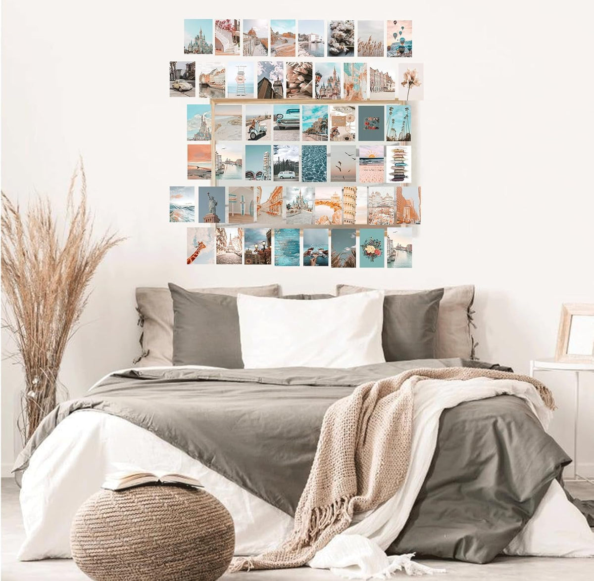 Peach Teal Wall Collage Kit Aesthetic Pictures, 50Pcs 4 x 6 Inch Blue Aesthetic Picture, Summer Beach Collage Print Kit, Trendy Cute Posters Photo Collage Kit for Dorm Bedroom Decor