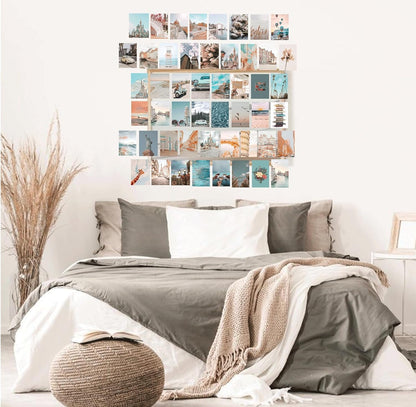 Peach Teal Wall Collage Kit Aesthetic Pictures, 50Pcs 4 x 6 Inch Blue Aesthetic Picture, Summer Beach Collage Print Kit, Trendy Cute Posters Photo Collage Kit for Dorm Bedroom Decor