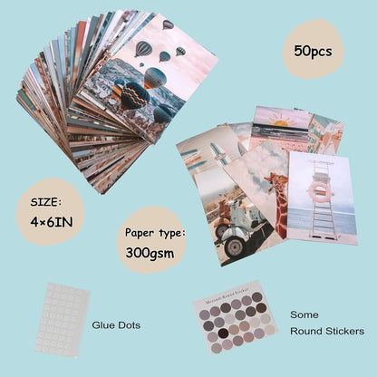 Peach Teal Wall Collage Kit Aesthetic Pictures, 50Pcs 4 x 6 Inch Blue Aesthetic Picture, Summer Beach Collage Print Kit, Trendy Cute Posters Photo Collage Kit for Dorm Bedroom Decor