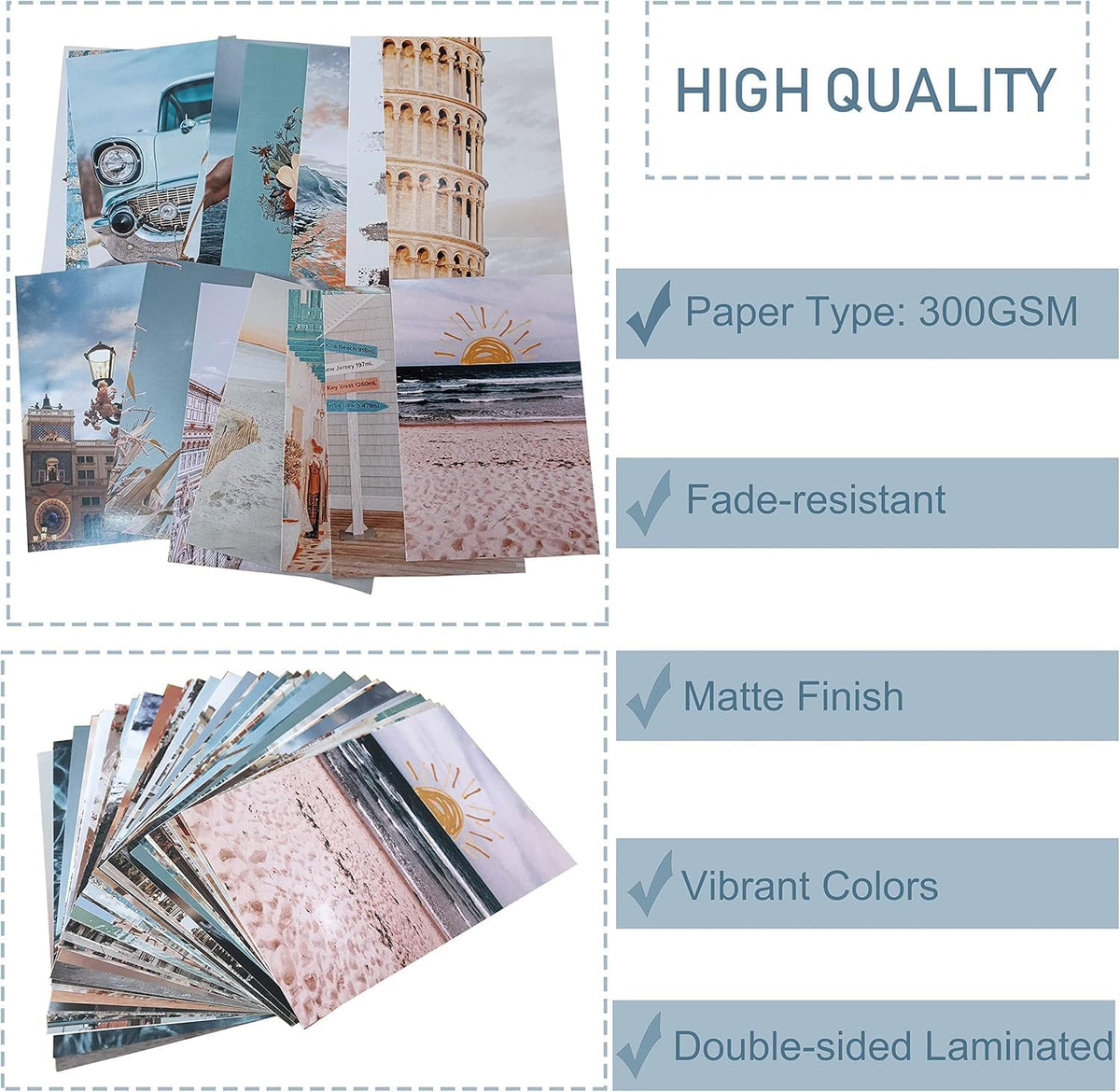 Peach Teal Wall Collage Kit Aesthetic Pictures, 50Pcs 4 x 6 Inch Blue Aesthetic Picture, Summer Beach Collage Print Kit, Trendy Cute Posters Photo Collage Kit for Dorm Bedroom Decor
