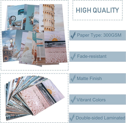 Peach Teal Wall Collage Kit Aesthetic Pictures, 50Pcs 4 x 6 Inch Blue Aesthetic Picture, Summer Beach Collage Print Kit, Trendy Cute Posters Photo Collage Kit for Dorm Bedroom Decor