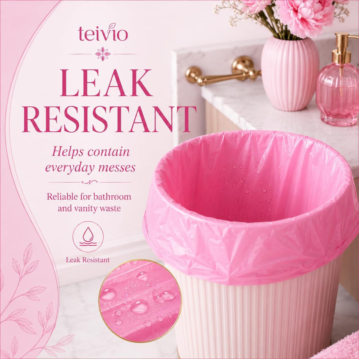 Small Pink Trash Bags 4 Gallon 150 Count Kitchen Garbage Bags