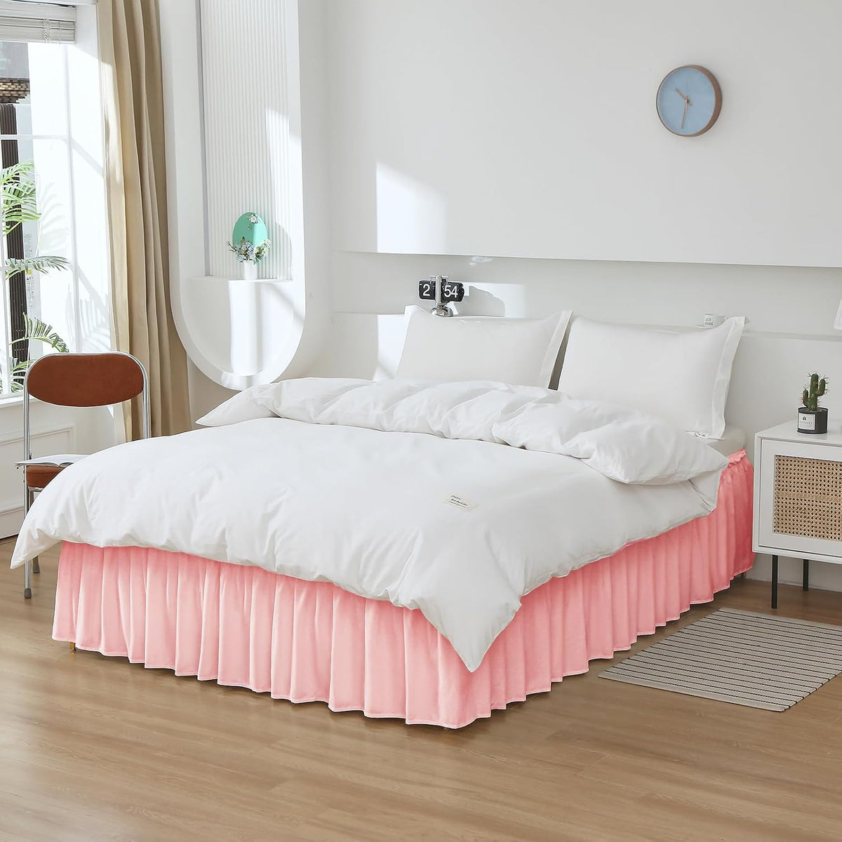 Wrap Around Elastic Bed Skirt for Queen & King Beds, 16" Drop, Pink