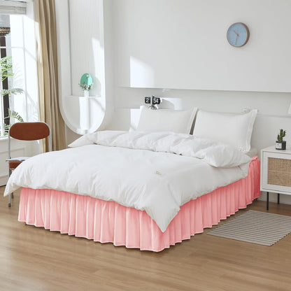 Wrap Around Elastic Bed Skirt for Queen & King Beds, 16" Drop, Pink