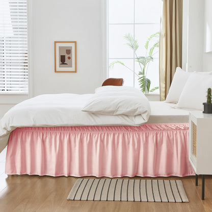 Wrap Around Elastic Bed Skirt for Queen & King Beds, 16" Drop, Pink