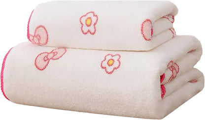 Pink Bath Towels,Soft, Absorbent and Quick Drying Microfiber Bath Towels Set of 2 ，27.5x55 inch Bow Patterned Bath Towel and 13.7x29.5 inch Hand Towel, Suitable for bathrooms, Gyms, Swimming Pools
