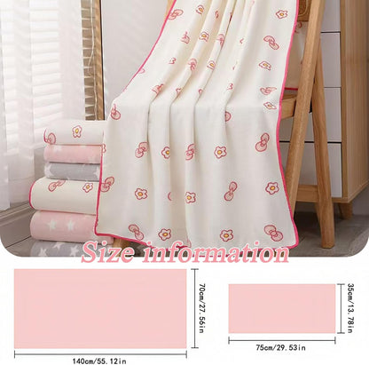 Pink Bath Towels,Soft, Absorbent and Quick Drying Microfiber Bath Towels Set of 2 ，27.5x55 inch Bow Patterned Bath Towel and 13.7x29.5 inch Hand Towel, Suitable for bathrooms, Gyms, Swimming Pools