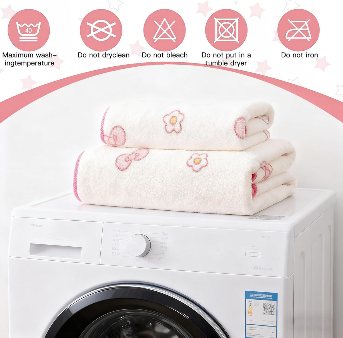 Pink Bath Towels,Soft, Absorbent and Quick Drying Microfiber Bath Towels Set of 2 ，27.5x55 inch Bow Patterned Bath Towel and 13.7x29.5 inch Hand Towel, Suitable for bathrooms, Gyms, Swimming Pools