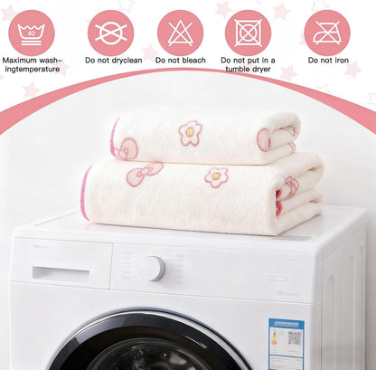 Pink Bath Towels,Soft, Absorbent and Quick Drying Microfiber Bath Towels Set of 2 ，27.5x55 inch Bow Patterned Bath Towel and 13.7x29.5 inch Hand Towel, Suitable for bathrooms, Gyms, Swimming Pools