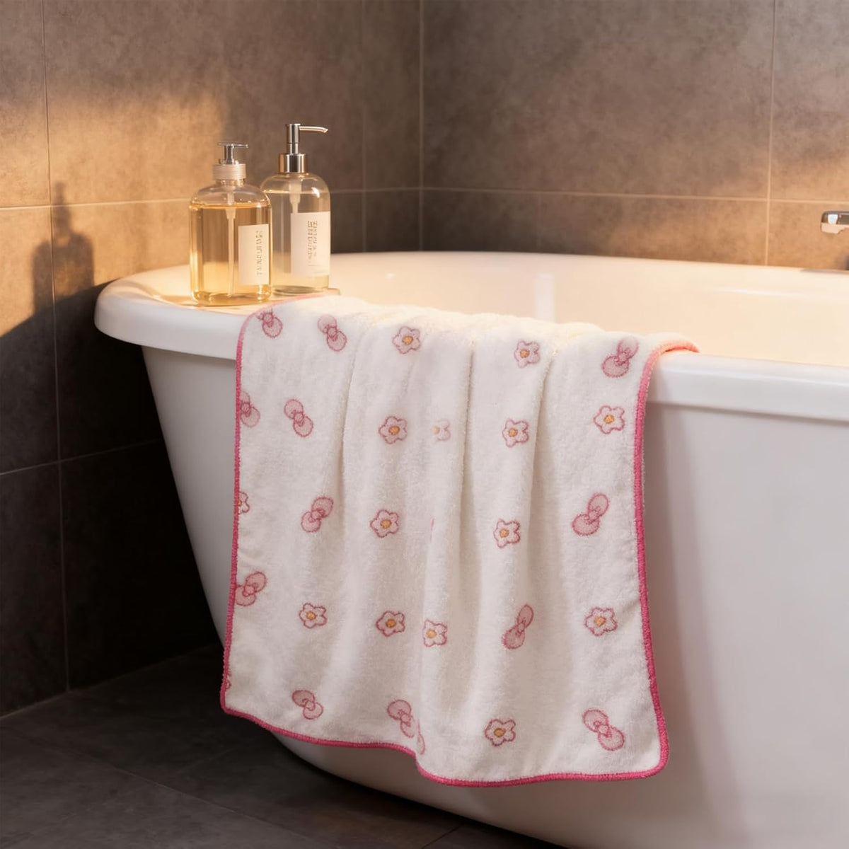 Pink Bath Towels,Soft, Absorbent and Quick Drying Microfiber Bath Towels Set of 2 ，27.5x55 inch Bow Patterned Bath Towel and 13.7x29.5 inch Hand Towel, Suitable for bathrooms, Gyms, Swimming Pools