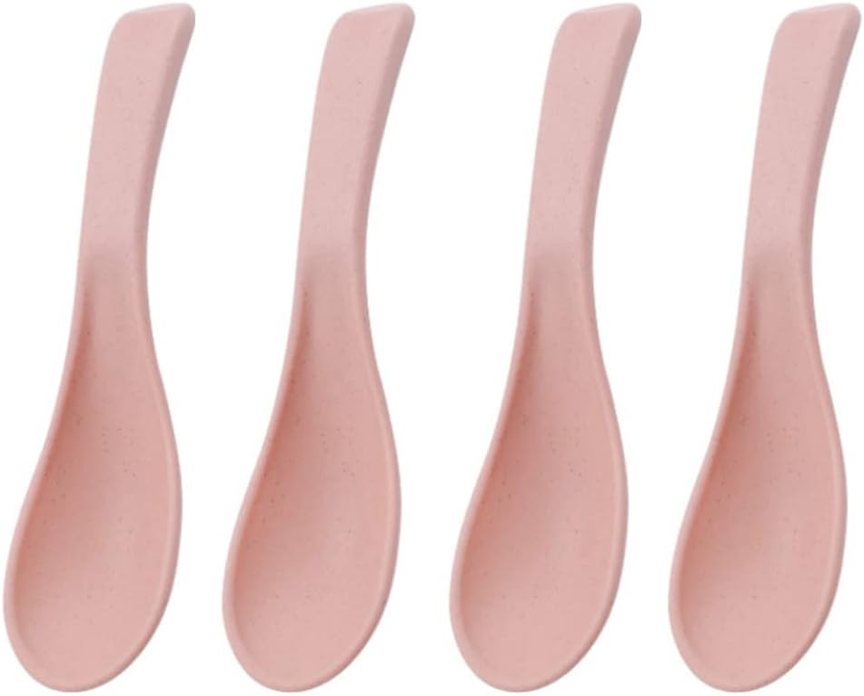 Set of 4 Wheat Straw Spoons, Reusable Soup Cereal Spoon, Unbreakable Dinner Spoon, Portable Lightweight Meal for Adults Eating, Dishwasher Safe (Pink)