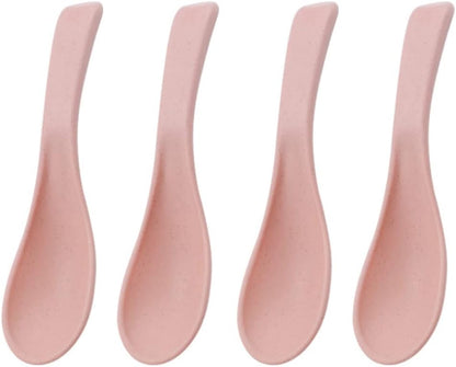 Set of 4 Wheat Straw Spoons, Reusable Soup Cereal Spoon, Unbreakable Dinner Spoon, Portable Lightweight Meal for Adults Eating, Dishwasher Safe (Pink)
