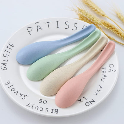 Set of 4 Wheat Straw Spoons, Reusable Soup Cereal Spoon, Unbreakable Dinner Spoon, Portable Lightweight Meal for Adults Eating, Dishwasher Safe (Pink)
