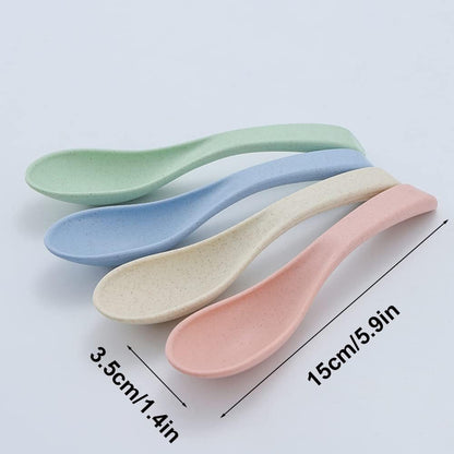 Set of 4 Wheat Straw Spoons, Reusable Soup Cereal Spoon, Unbreakable Dinner Spoon, Portable Lightweight Meal for Adults Eating, Dishwasher Safe (Pink)