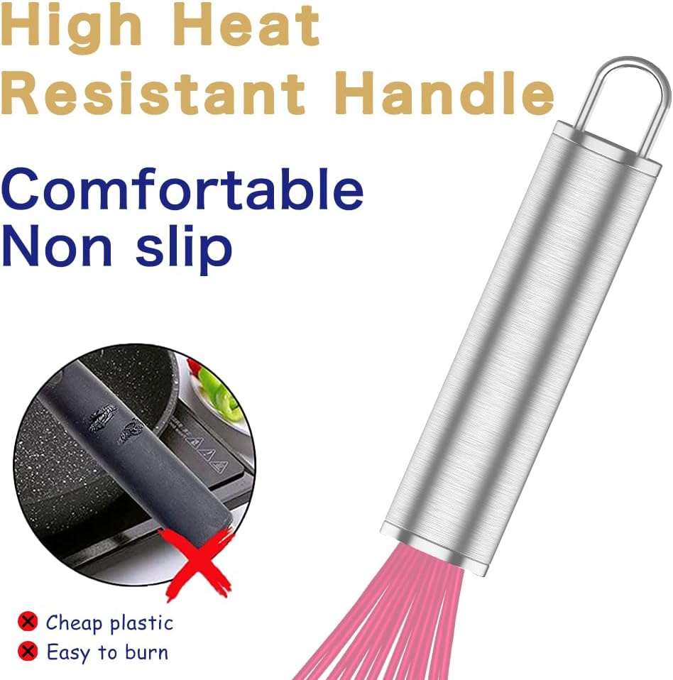 Pink Silicone Whisk Set of 3, 8/10/12 Inch, Non-Scratch