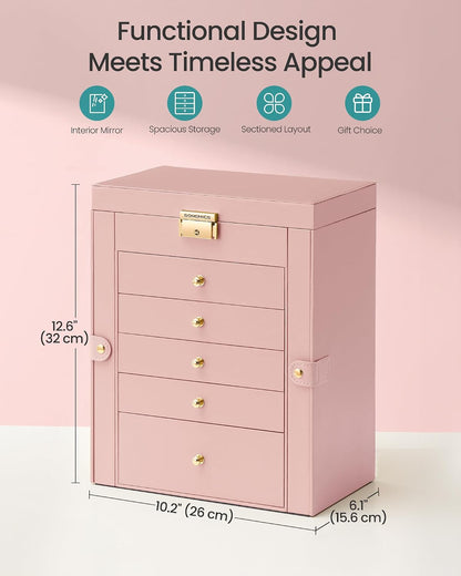 SONGMICS 6-Layer Jewelry Box Organizer with 5 Drawers, Lock and Mirror