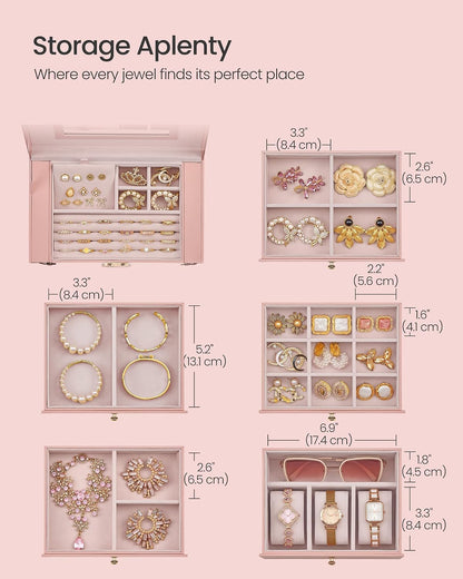 SONGMICS 6-Layer Jewelry Box Organizer with 5 Drawers, Lock and Mirror
