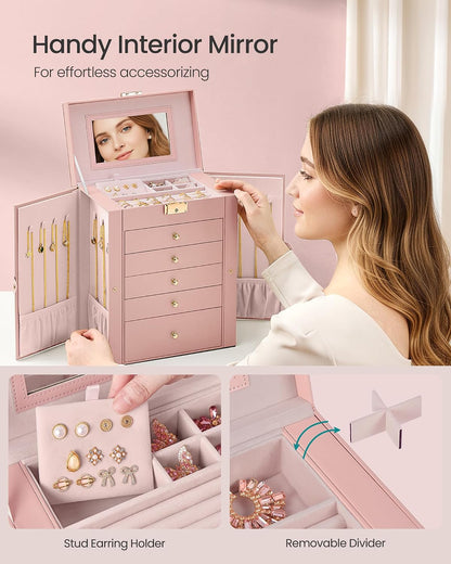 SONGMICS 6-Layer Jewelry Box Organizer with 5 Drawers, Lock and Mirror