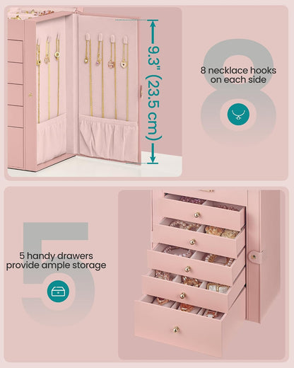 SONGMICS 6-Layer Jewelry Box Organizer with 5 Drawers, Lock and Mirror