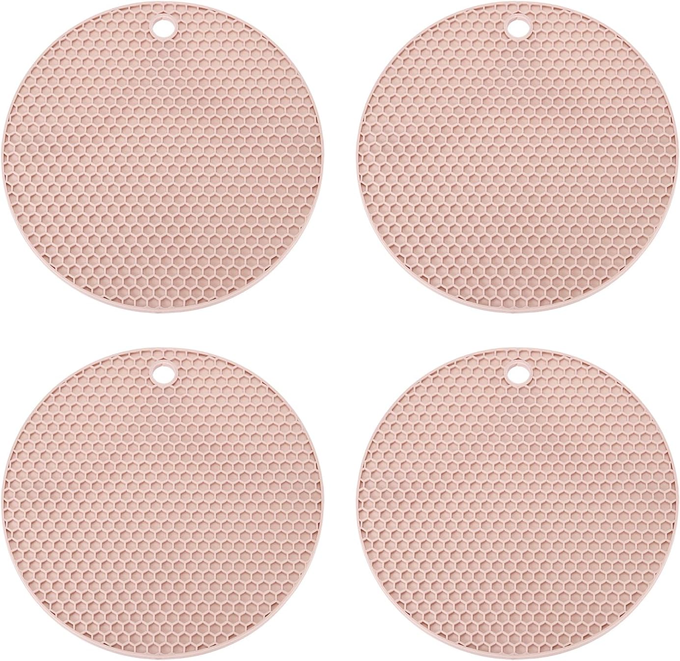 Silicone Trivet Mats for Hot Dishes 7 Inch, 4 Pcs Multi-Functional Non-Slip Hot Pads Heat Resistant Pot Holder Hot Plate Mats for Kitchen Counter Table, Pink