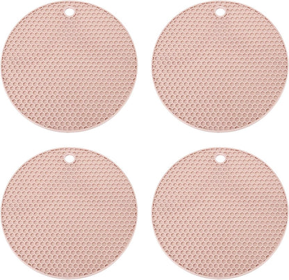 Silicone Trivet Mats for Hot Dishes 7 Inch, 4 Pcs Multi-Functional Non-Slip Hot Pads Heat Resistant Pot Holder Hot Plate Mats for Kitchen Counter Table, Pink