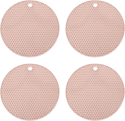 Silicone Trivet Mats for Hot Dishes 7 Inch, 4 Pcs Multi-Functional Non-Slip Hot Pads Heat Resistant Pot Holder Hot Plate Mats for Kitchen Counter Table, Pink