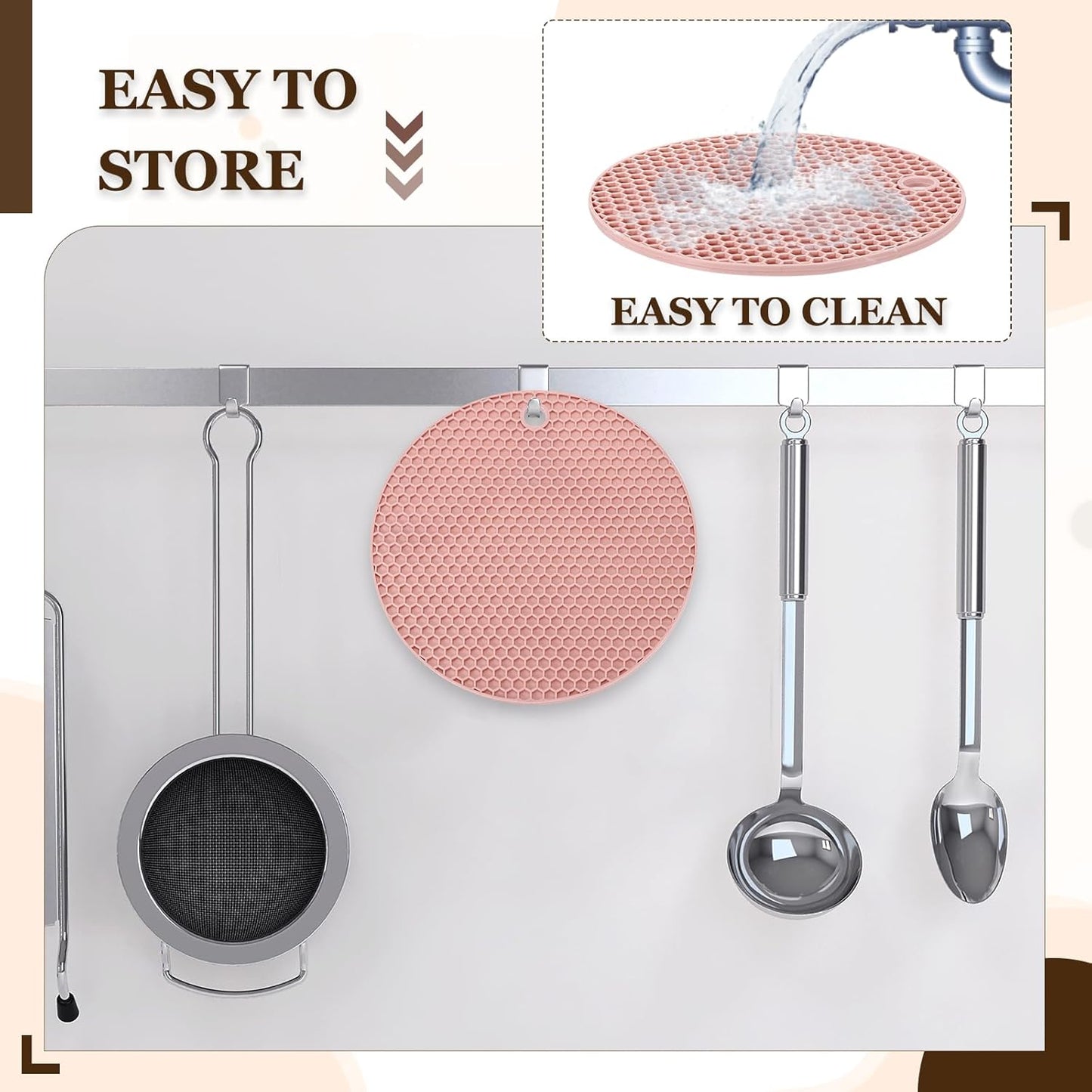 Silicone Trivet Mats for Hot Dishes 7 Inch, 4 Pcs Multi-Functional Non-Slip Hot Pads Heat Resistant Pot Holder Hot Plate Mats for Kitchen Counter Table, Pink