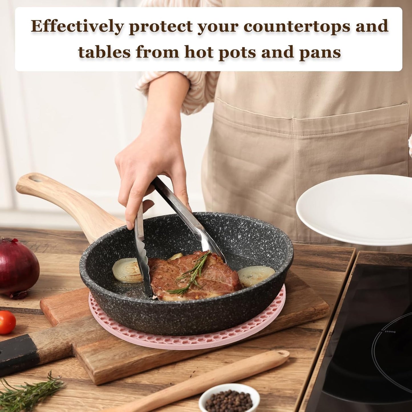 Silicone Trivet Mats for Hot Dishes 7 Inch, 4 Pcs Multi-Functional Non-Slip Hot Pads Heat Resistant Pot Holder Hot Plate Mats for Kitchen Counter Table, Pink