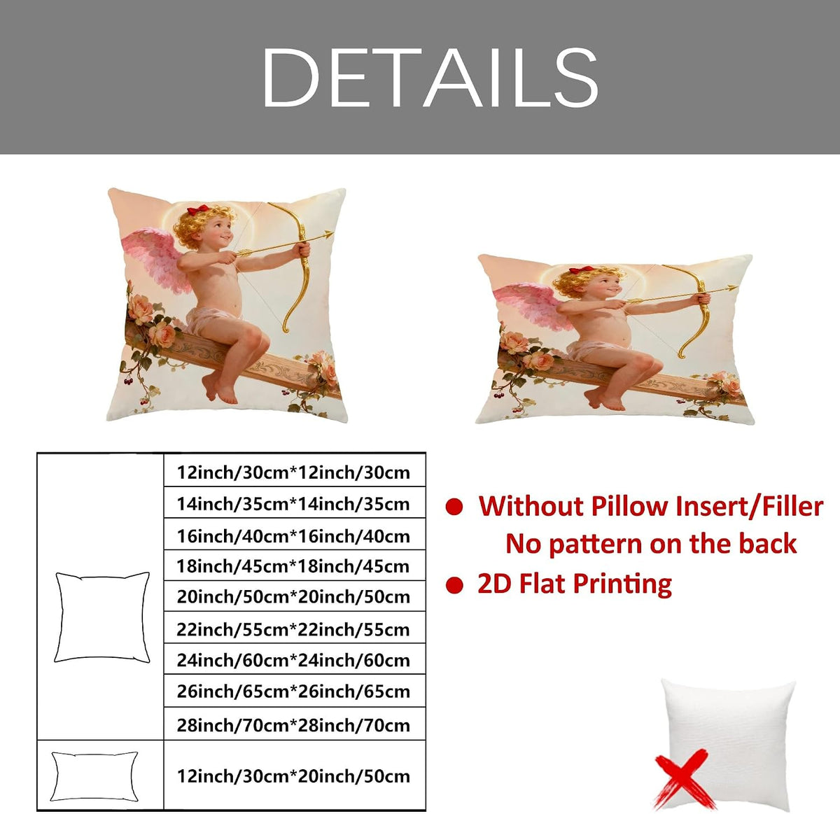 Cherub Throw Pillow Covers Set of 2, Romantic Fanciful Bow Wings Valentine Pastel Peach with Hidden Zipper Cover Decorative Pillows for Living Room Bedroom Loft Office Car Decor 18x18 Inch