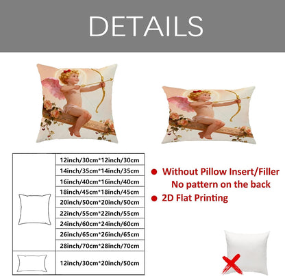 Cherub Throw Pillow Covers Set of 2, Romantic Fanciful Bow Wings Valentine Pastel Peach with Hidden Zipper Cover Decorative Pillows for Living Room Bedroom Loft Office Car Decor 18x18 Inch