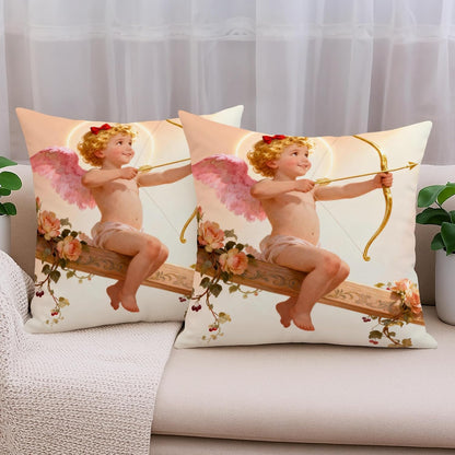 Cherub Throw Pillow Covers Set of 2, Romantic Fanciful Bow Wings Valentine Pastel Peach with Hidden Zipper Cover Decorative Pillows for Living Room Bedroom Loft Office Car Decor 18x18 Inch