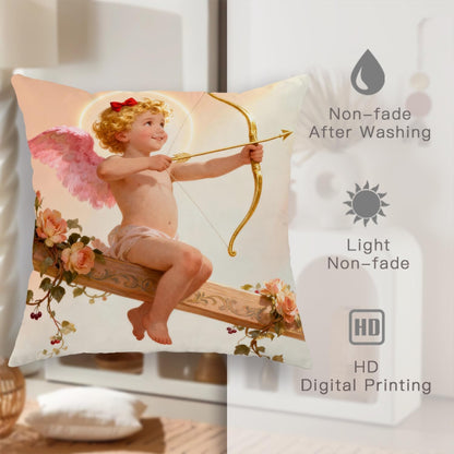 Cherub Throw Pillow Covers Set of 2, Romantic Fanciful Bow Wings Valentine Pastel Peach with Hidden Zipper Cover Decorative Pillows for Living Room Bedroom Loft Office Car Decor 18x18 Inch