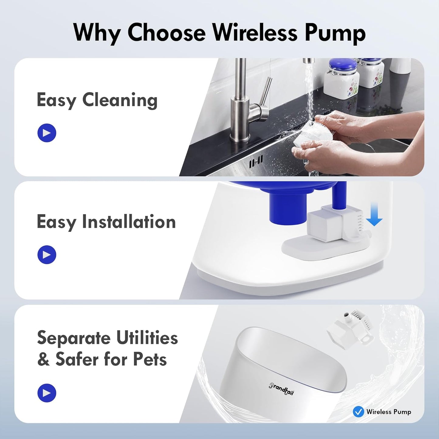 Cat Water Fountain Stainless Steel, Cat Fountain Dog Water Dispenser with Wireless Pump, 101oz/3L Cat Water Dispenser Build-in LED Light, BPA-Free Pet Water Fountain with Two Flow Modes