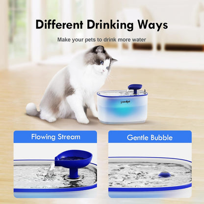 Cat Water Fountain Stainless Steel, Cat Fountain Dog Water Dispenser with Wireless Pump, 101oz/3L Cat Water Dispenser Build-in LED Light, BPA-Free Pet Water Fountain with Two Flow Modes