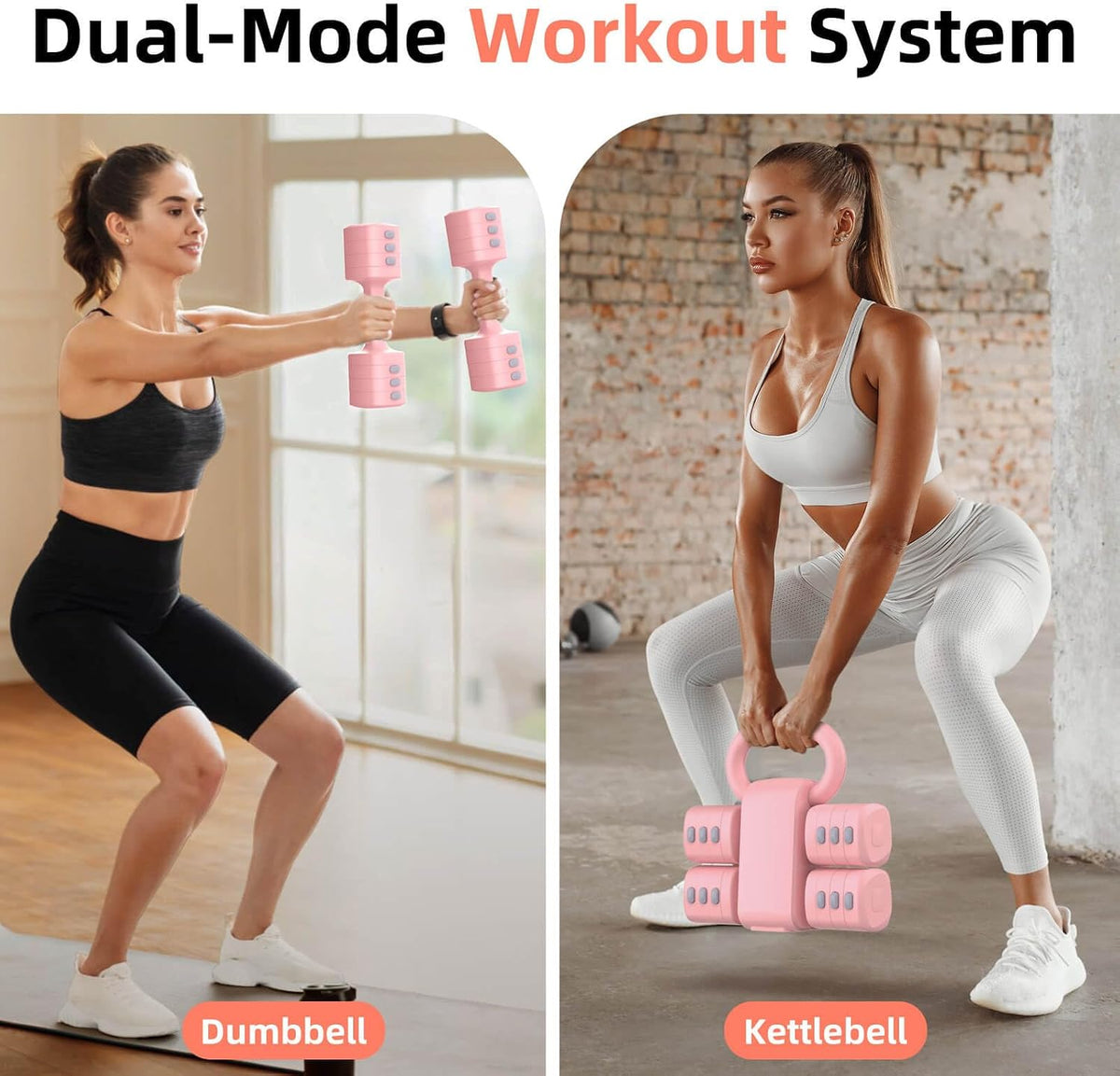 2-in-1 Adjustable Dumbbell Set, 4-Level Weights for Women