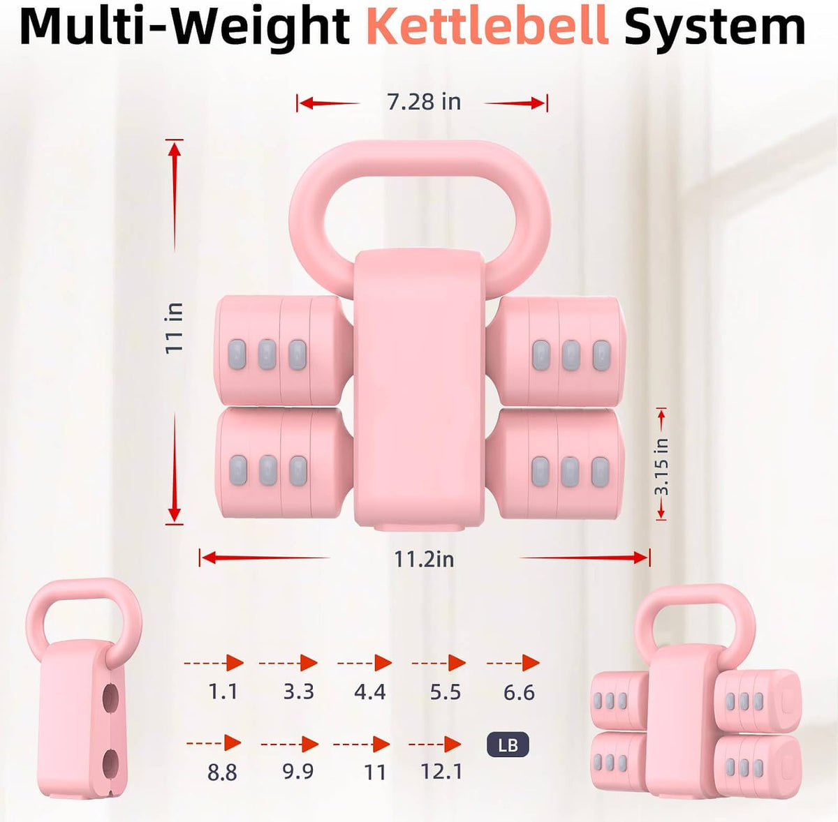 2-in-1 Adjustable Dumbbell Set, 4-Level Weights for Women