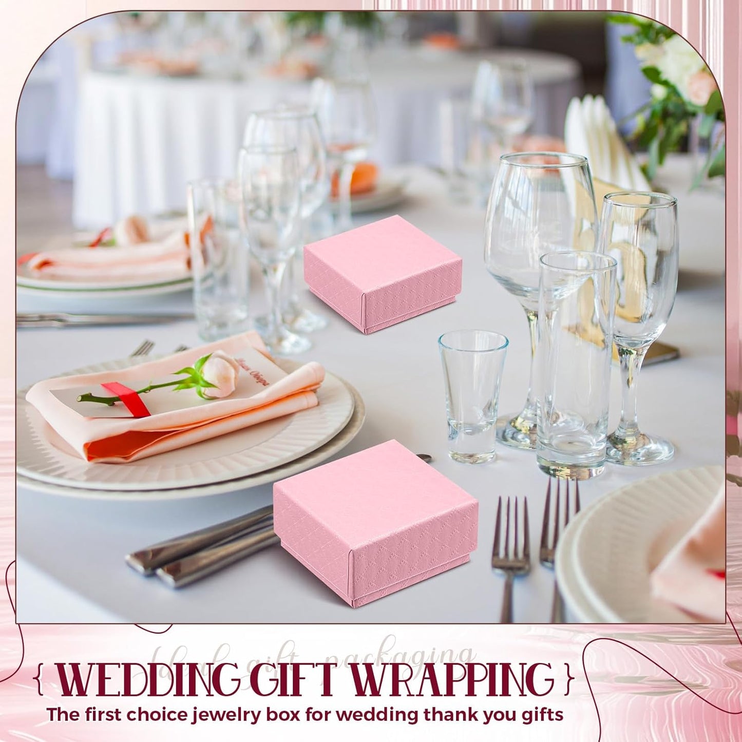 100 Pcs Jewelry Ring Gift Box 2'' x 2'' x 1'' Small Cardboard Earring Ring Gift Box with Velvet and Sponge Liner Pendant Case Bulk for Necklace Bracelet Earring Display Wedding (Pink)
