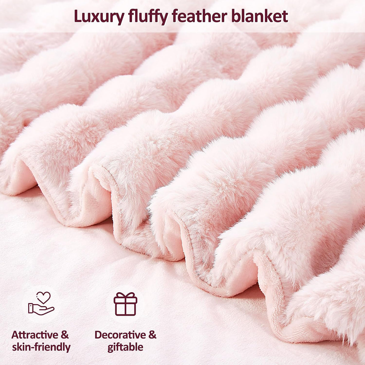 Soft Faux Bubble Rabbit Fur Blanket Twin Size, Thick Cozy Decorative Warm Fuzzy Fur Blanket for Bed Couch Sofa Chair Bedroom Living Room Dorm Gift, 60 * 70 Inches, Pink