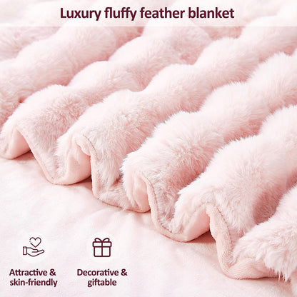 Soft Faux Bubble Rabbit Fur Blanket Twin Size, Thick Cozy Decorative Warm Fuzzy Fur Blanket for Bed Couch Sofa Chair Bedroom Living Room Dorm Gift, 60 * 70 Inches, Pink
