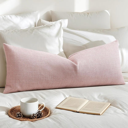 Linen Throw Pillow Cover Set of 1 Decorative Long Lumbar Pillowcase Rectangle Cushion Cover 14x36 Inch for Home Decor Sofa Bedroom Car 35 x 90CM Pink