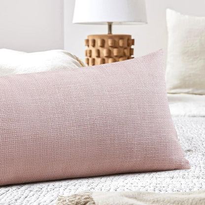 Linen Throw Pillow Cover Set of 1 Decorative Long Lumbar Pillowcase Rectangle Cushion Cover 14x36 Inch for Home Decor Sofa Bedroom Car 35 x 90CM Pink